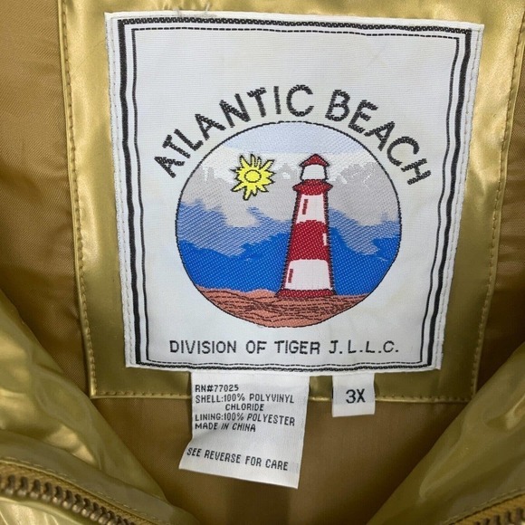 Vtg Atlantic Beach Plus Sz 3X Gold Metallic Vinyl Shiny PVC Raincoat Zip Lined - Picture 2 of 10